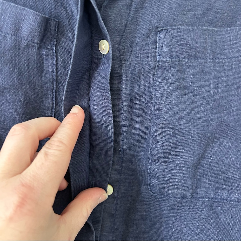 Cloth & Stone Navy Blue Linen Sleeveless Fringe Button Down Tie Waist Blouse M - Picture 6 of 10
